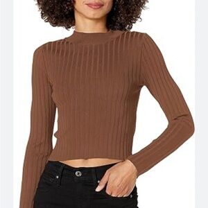 GUESS Women's Long Sleeve Caren Tobacco Brown  ribbed-knit Top Sweater Size M